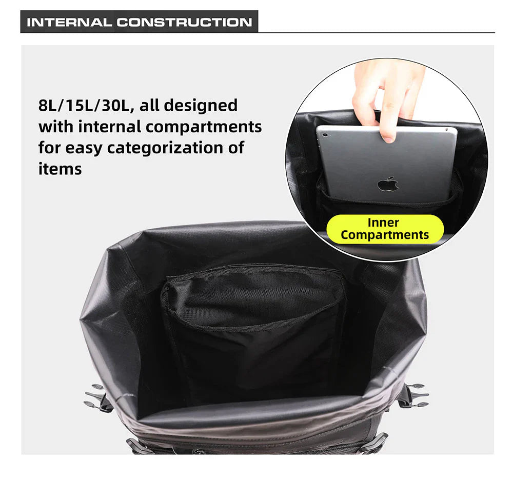 Rhinowalk 30L Motorcycle Backpack Rhinowalk Waterproof Motorbike Seat Tail Bag Side Saddle Duffle Dry Bag for Motorcycle (MT2230)